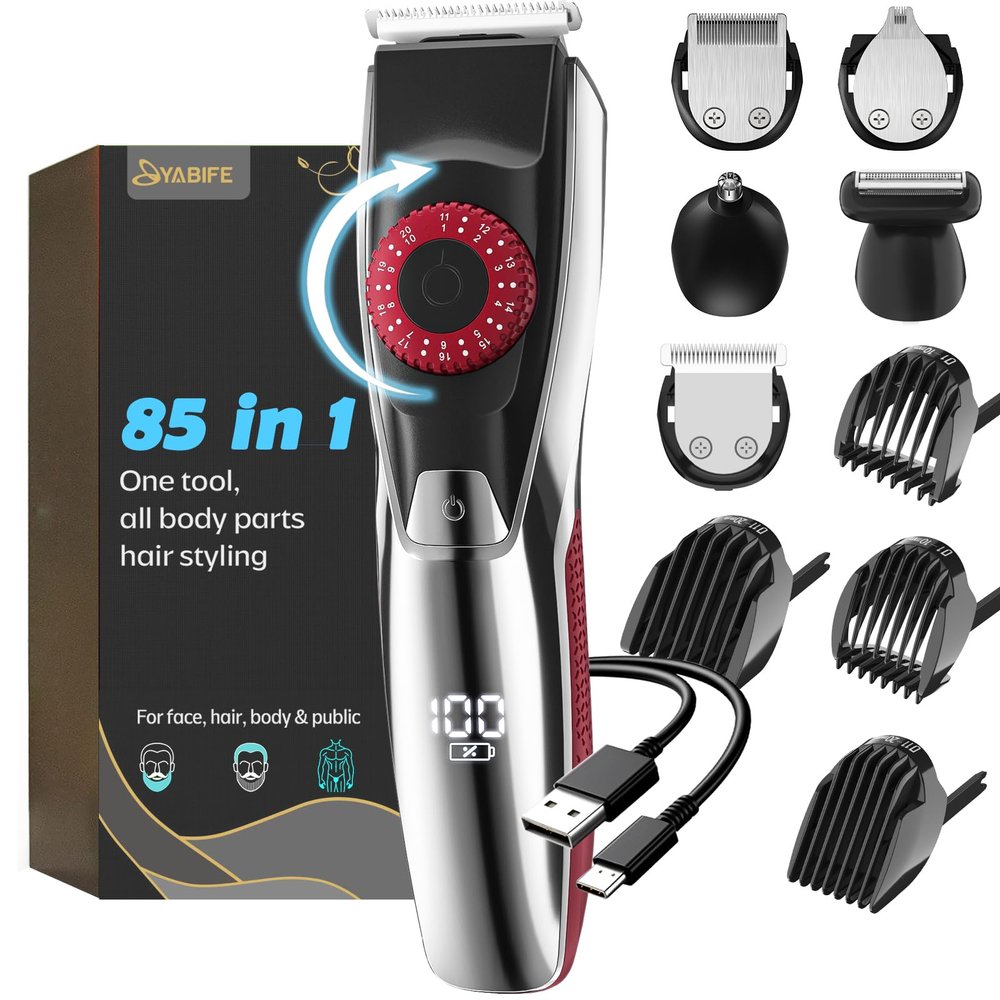 Voukad 40 Precisions Electric Beard Trimmer for Men, Mens Grooming Trimmer for Beard, Mustache, Face and Ear Hair, Multi-Series Clipper, Waterproof, USB C Charging, Soft Pouch (Dark Red)