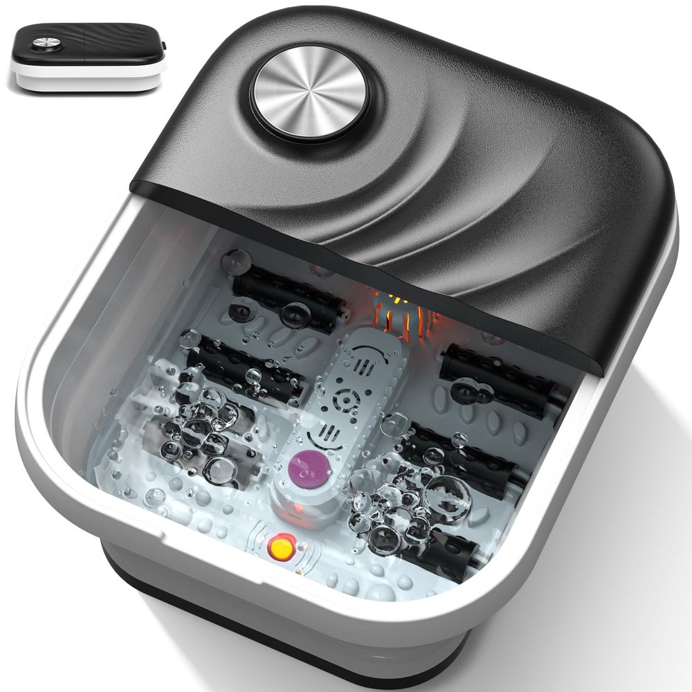 yolid 2025 New Collapsible Foot Spa with Heat, Foot Bath Massager with Bubble, Red Light, Temperature Control, 6 Shiatsu Massage Rollers, Pedicure Foot Spa for Feet Stress Relief