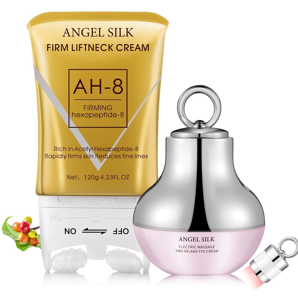 AH-8 Firming Neck Cream & Eye Cream Bundle, Electric Massage Eye Cream for Dark Circle, Neck Cream for Firm and Smooth of Fine Lines, Deep Moisturizing Skincare, Tightening & Revitalizing
