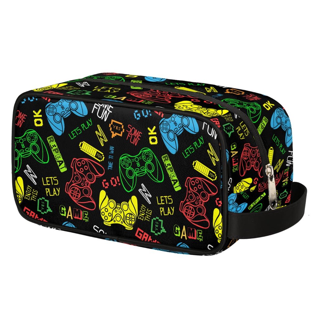 Ackutea Kids Travel Toiletry Bag - Colorful Game Controller Waterproof Hanging Cosmetic Hygiene Bags for Boys Men - Large Shave Kit for Toiletries Accessories Bathroom Stuff
