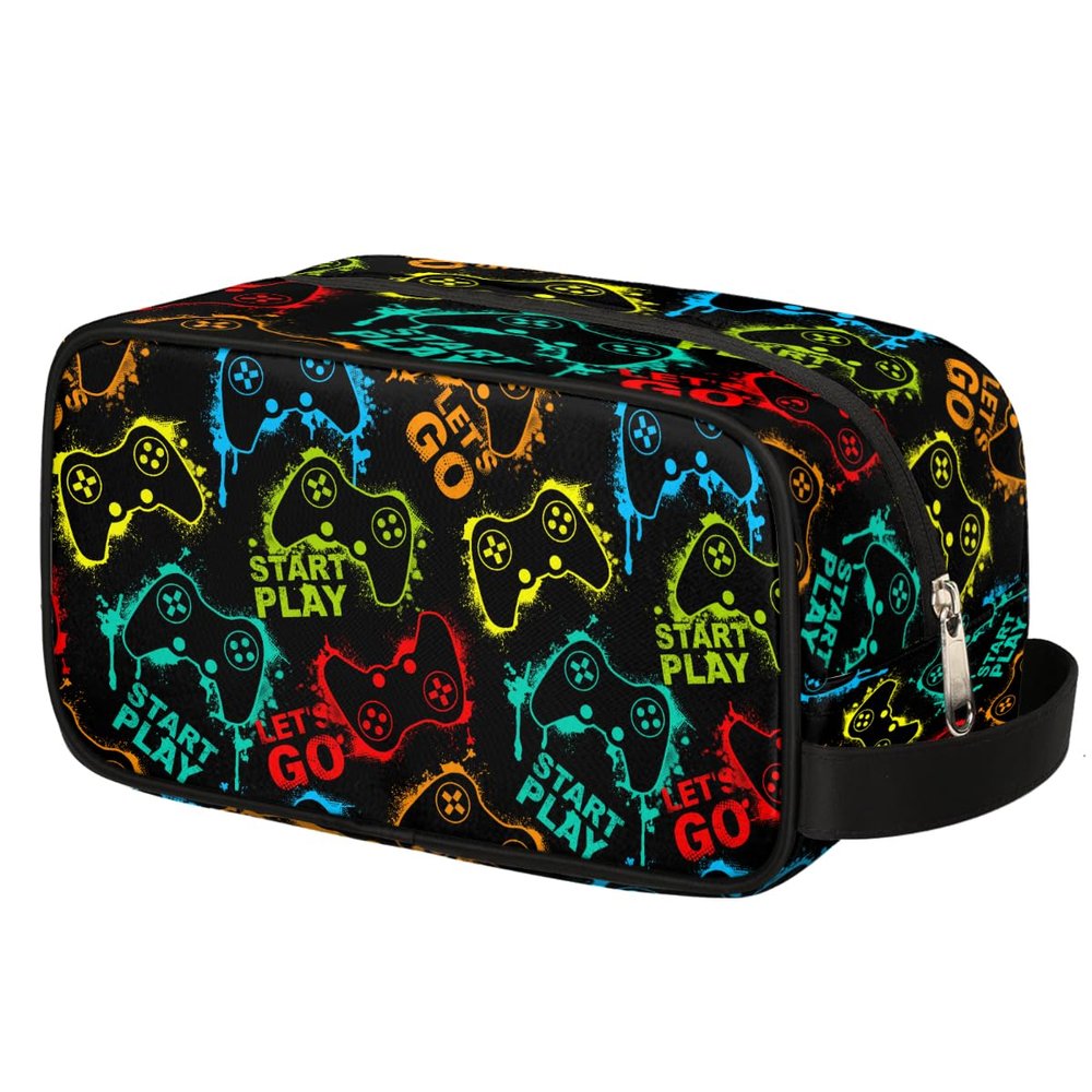 Ackutea Kids Travel Toiletry Bag - Game Joysticks Waterproof Hanging Cosmetic Hygiene Bags for Boys Men - Large Shave Kit for Toiletries Accessories Bathroom Stuff