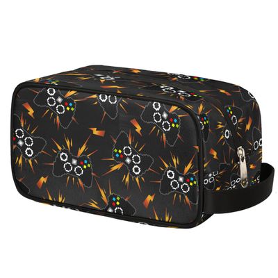 Ackutea Kids Travel Toiletry Bag - Black Video Game Waterproof Hanging Cosmetic Hygiene Bags for Boys Men - Large Shave Kit for Toiletries Accessories Bathroom Stuff