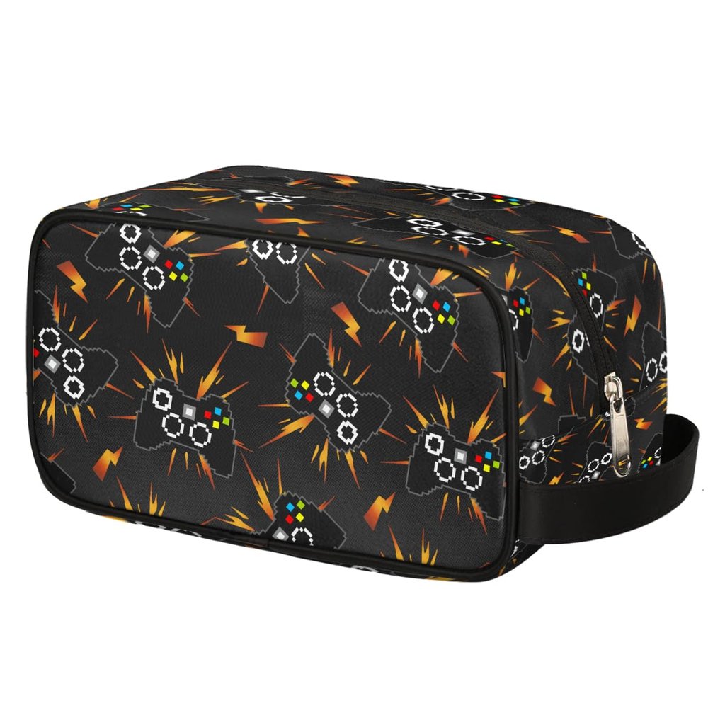 Ackutea Kids Travel Toiletry Bag - Black Video Game Waterproof Hanging Cosmetic Hygiene Bags for Boys Men - Large Shave Kit for Toiletries Accessories Bathroom Stuff