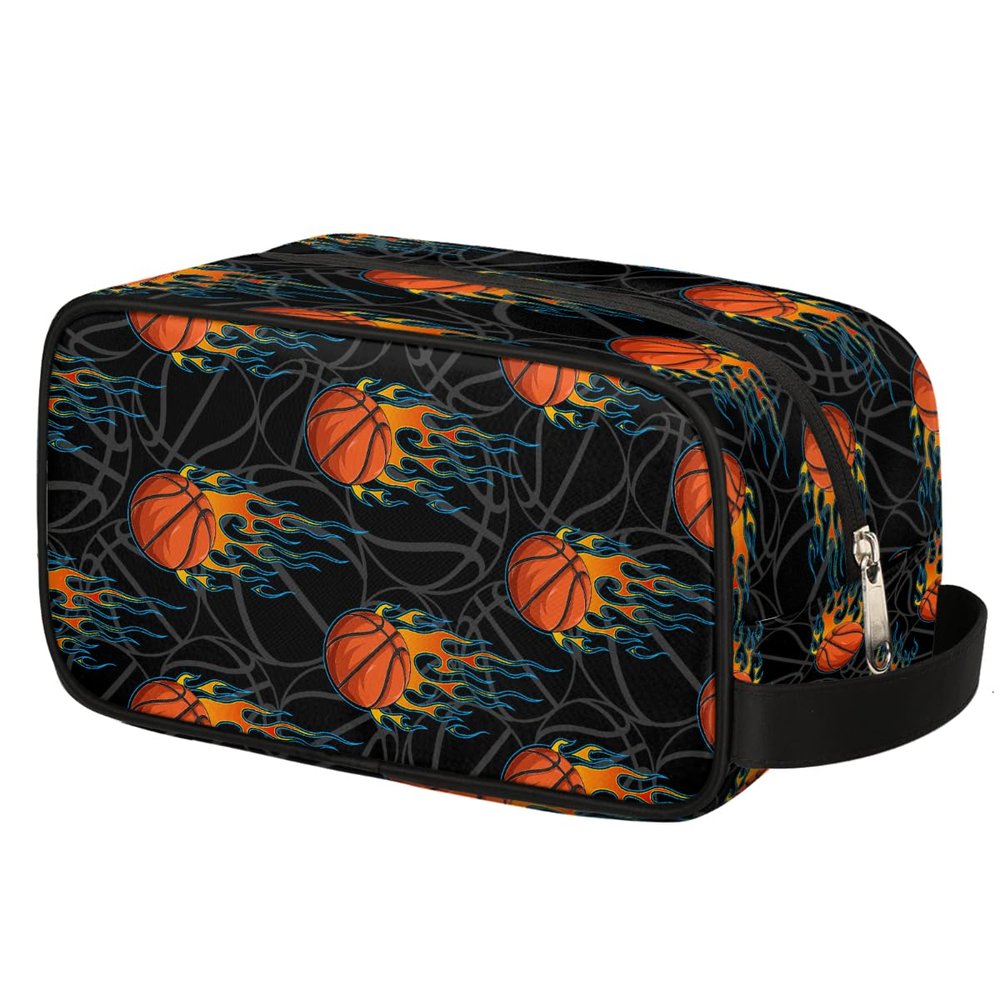 Ackutea Kids Travel Toiletry Bag - Fire Basketball Waterproof Hanging Cosmetic Hygiene Bags for Boys Men - Large Shave Kit for Toiletries Accessories Bathroom Stuff