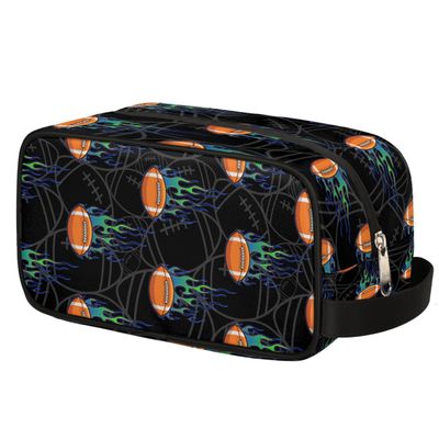 Ackutea Kids Travel Toiletry Bag - Waterproof Hanging Cosmetic Hygiene Bags for Boys Men - Fire Football Large Shave Kit for Toiletries Accessories Bathroom Stuff