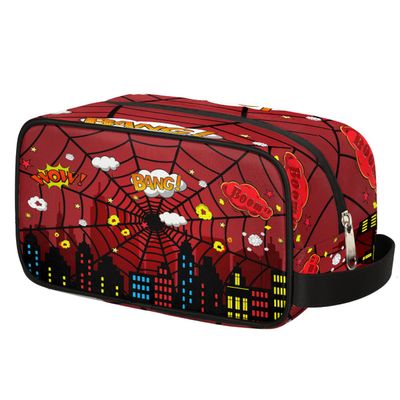 Ackutea Kids Travel Toiletry Bag - Red Spider Web Waterproof Hanging Cosmetic Hygiene Bags for Boys Men - Large Shave Kit for Toiletries Accessories Bathroom Stuff