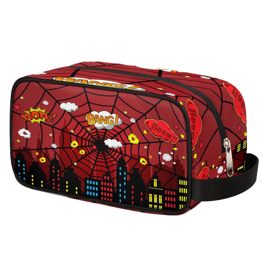 Ackutea Kids Travel Toiletry Bag - Red Spider Web Waterproof Hanging Cosmetic Hygiene Bags for Boys Men - Large Shave Kit for Toiletries Accessories Bathroom Stuff