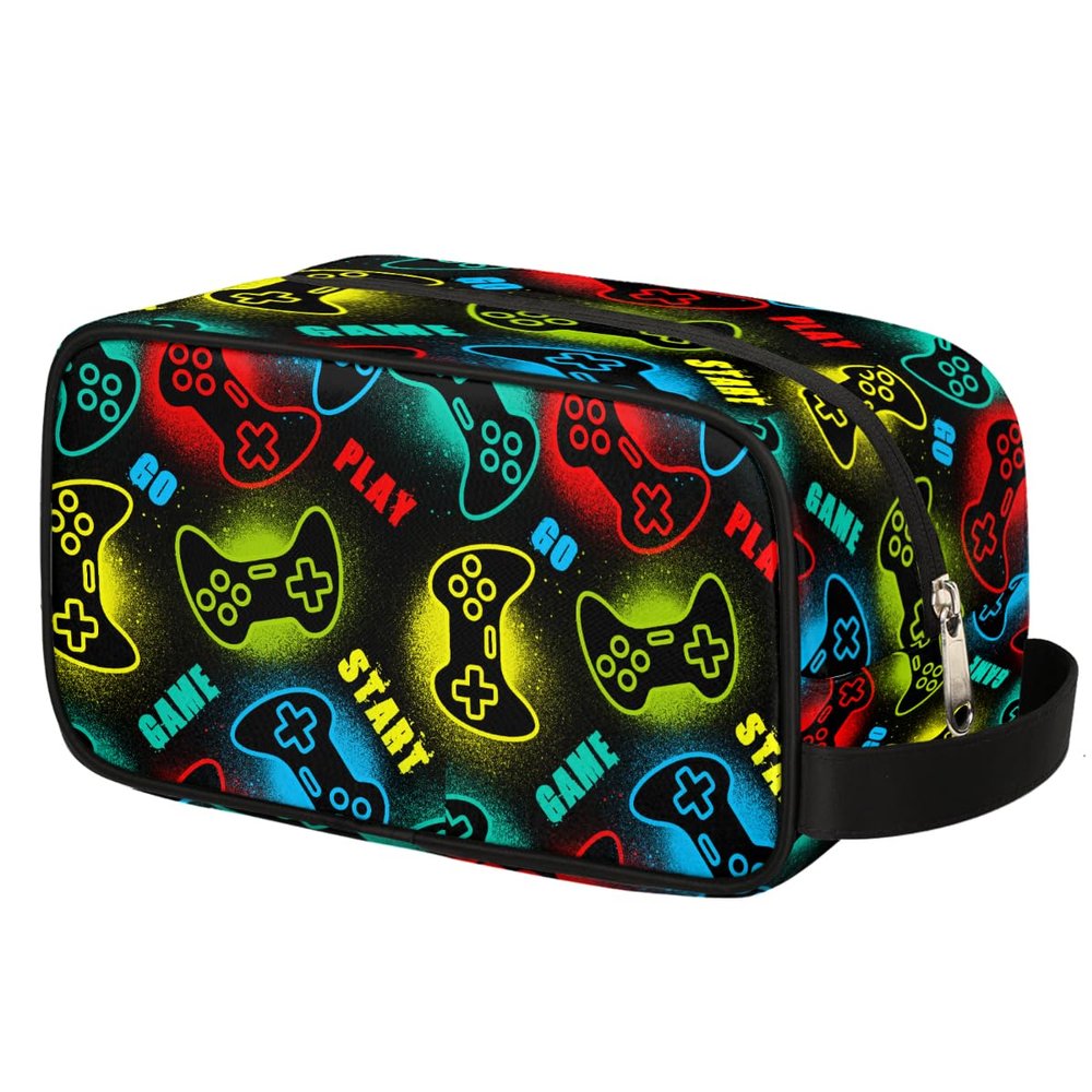 Ackutea Kids Travel Toiletry Bag - Waterproof Hanging Cosmetic Hygiene Bags for Boys Men - Large Shave Kit for Toiletries Accessories Bathroom Stuff, Game Controller