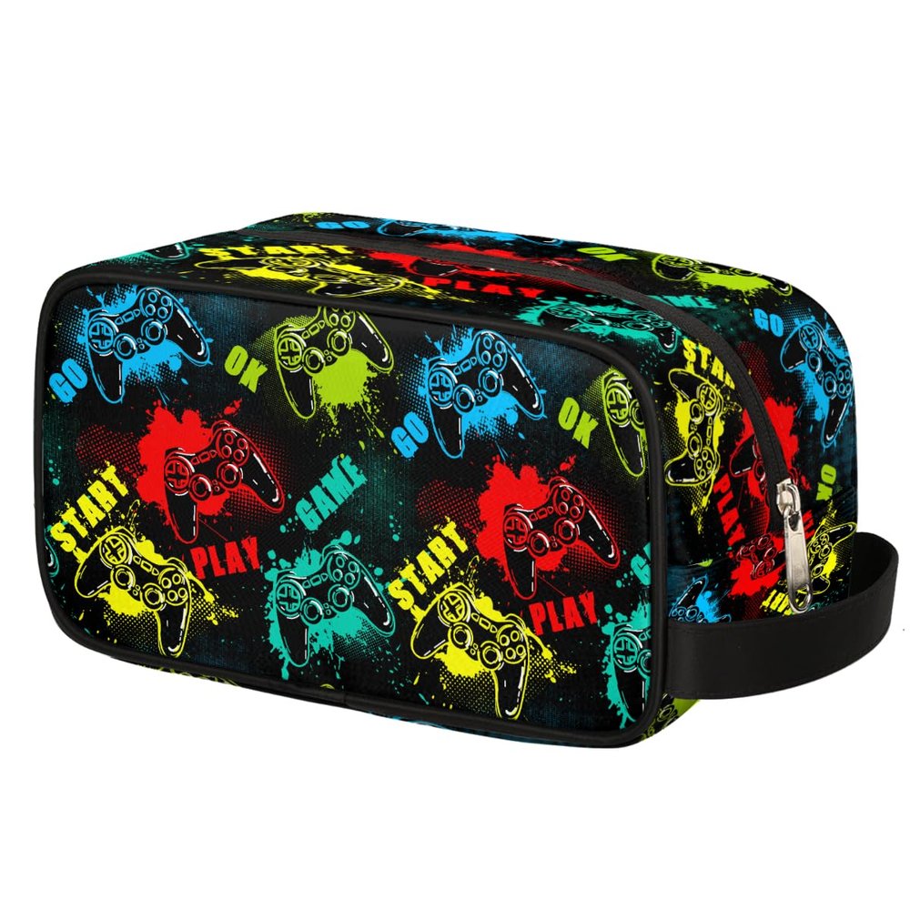 Ackutea Kids Travel Toiletry Bag - Waterproof Hanging Cosmetic Hygiene Bags for Boys Men - Game Controller Large Shave Kit for Toiletries Accessories Bathroom Stuff