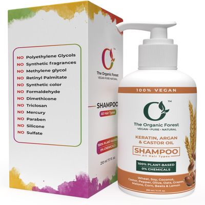 100% Plant Based Keratin Shampoo with Castor and Morrocan Argan Oil - Sulphate & Chemical Free Organic Shampoo For Frizz Free, Shiny & Smooth Hair | Vegan & Cruelty Free | For Men & Women