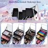 Costravio Makeup Box Organizer with Mirror, Makeup Case Train Case for Girls Women Kids Make up Box Makeup Case Organizer with Lock and Key Storage Vanity for Polishes Cosmetic Jewelry, Shiny Purple view 2