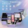 Costravio Makeup Box Organizer with Mirror, Makeup Case Train Case for Girls Women Kids Make up Box Makeup Case Organizer with Lock and Key Storage Vanity for Polishes Cosmetic Jewelry, Shiny Purple view 3