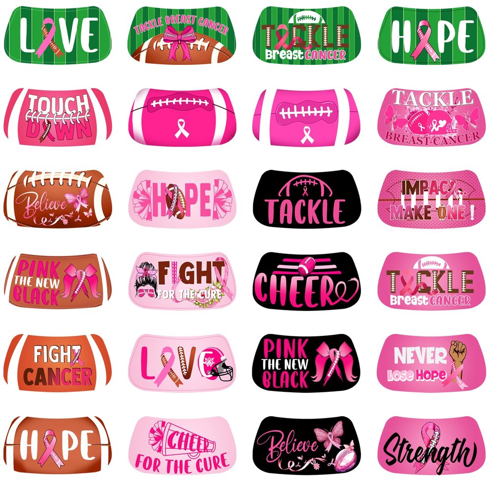 192 Pieces Pre-Cut Football Breast Cancer Awareness Face Tattoos,Pink Ribbon Football Face Stickers Temporary Tattoos for Breast Cancer Awareness Party Fundraising Accessories Decoration (Pink Face)