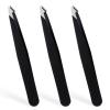 3 Pack Tweezers for Eyebrows, Stainless Steel Pointed Tip Ingrown Hair Removal Tweezers Black Slanted Angled Tweezer Set for Women Men Precision for Eyebrows Facial Ingrown Hair and Splinter Removal view 1