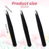 3 Pack Tweezers for Eyebrows, Stainless Steel Pointed Tip Ingrown Hair Removal Tweezers Black Slanted Angled Tweezer Set for Women Men Precision for Eyebrows Facial Ingrown Hair and Splinter Removal view 2
