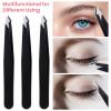 3 Pack Tweezers for Eyebrows, Stainless Steel Pointed Tip Ingrown Hair Removal Tweezers Black Slanted Angled Tweezer Set for Women Men Precision for Eyebrows Facial Ingrown Hair and Splinter Removal view 3