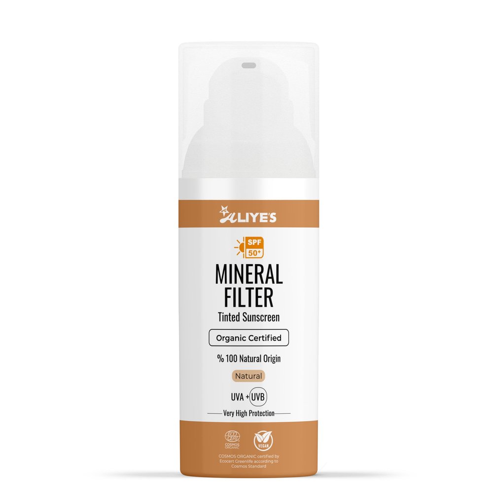 Aliyes Tinted Organic Sunscreen SPF 50+ | Ecocert Cosmos Certified | 100% Mineral & Vegan Sun Protection | Safe for Sensitive Skin | 50ml (Natural)