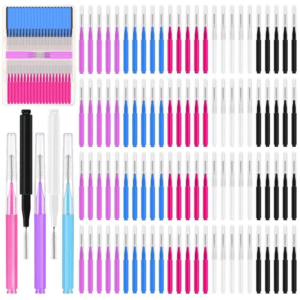 100 Pcs Brow Lamination Brush Micro Eyebrow Brush with Cap Micro Spoolies for Brow Lamination Portable Mini Spoolies for Eyebrows Extensions Tool(5 Color)