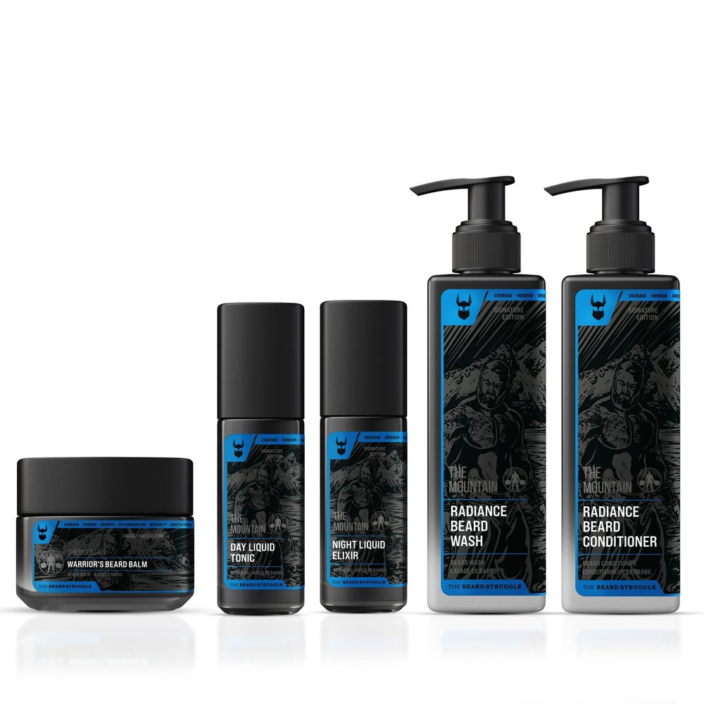 The Mountain Beard Care Kit for Men  Day & Night Oil, Balm, Wash & Conditioner  Hydrates, Softens & Styles  Natural, Vegan & Cruelty-Free  5-Piece Set