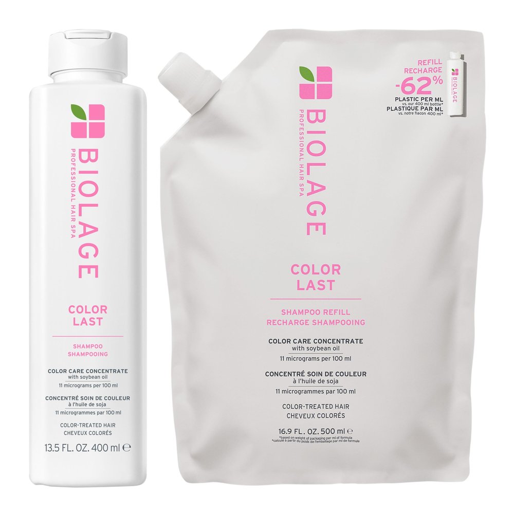 Biolage Color Last Shampoo and Refill Shampoo Set - Protects & Preserves Color Treated Hair, Adds Shine, With Soybean Oil & Stearic Acid, Paraben & Mineral Oil-Free