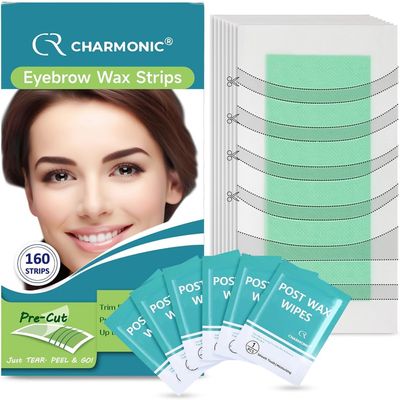 160 Pcs Eyebrow Wax Strips - Waxing Strips, Waxing Kit for Eyebrow Shaper and Upper Lip Cheek Face Hair Removal, Traveling and At Home Use, Contains 6 Pcs Post Wax Wipes, Long-lasting Smoothness