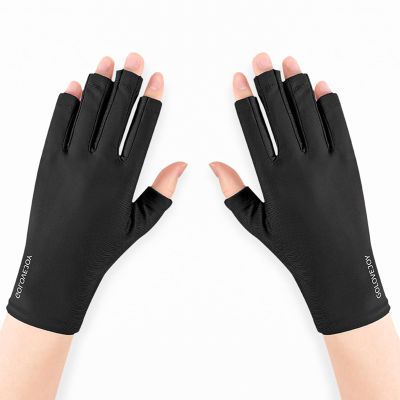 2 Pairs Fingerless UV Gloves for Gel Manicures Salon, Professional Women Nail Gloves UV Light Sun Protection Nail Tech Home Use DIY Art Lamp Outdoor Driving Cycling (Black)