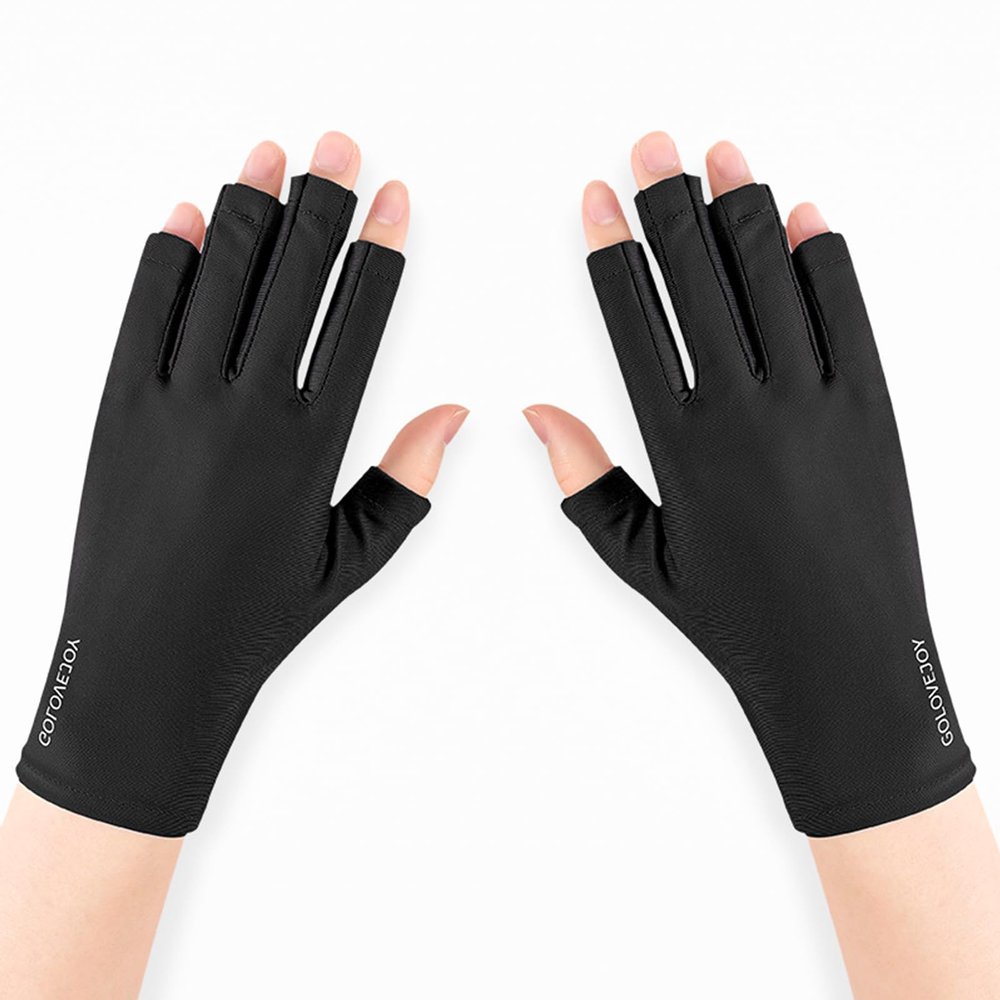 2 Pairs Fingerless UV Gloves for Gel Manicures Salon, Professional Women Nail Gloves UV Light Sun Protection Nail Tech Home Use DIY Art Lamp Outdoor Driving Cycling (Black)