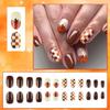 24Pcs Fall Thanksgiving Press on Nails Short Rounded Cute Pumpkin Fake Nails with Designs Brown Reusable Acrylic Nails for women Autumn Nail Art Supplies view 2
