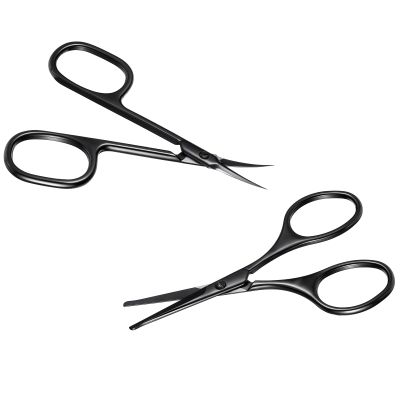 2PCS Facial Hair Small Grooming Scissors Set, Premium Curved and Rounded Nose Hair Scissors, Eyebrow, Nose Hair, Mustache, Beard, Eyelashes, Ear Trimming Kit, Black