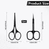 2PCS Facial Hair Small Grooming Scissors Set, Premium Curved and Rounded Nose Hair Scissors, Eyebrow, Nose Hair, Mustache, Beard, Eyelashes, Ear Trimming Kit, Black view 2