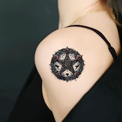 10 PCS, Halloween Dark Star Pentagon Array Temporary Tattoo, Vampire Seal Magic Pattern, Halloween Makeup Decoration Sticker, Men's Women'stoo, Halloween, Christmas Gift, Waterproof Lasting 3-5 days.
