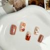 24Pcs Halloween Press on Nails Short Square Orange Glitter Fake Nails with Glue Pumpkin Flower Ghost Glue on Nails Reusable Full Cover Acrylic Nails for Women Autumn Nail Art Supplies view 4