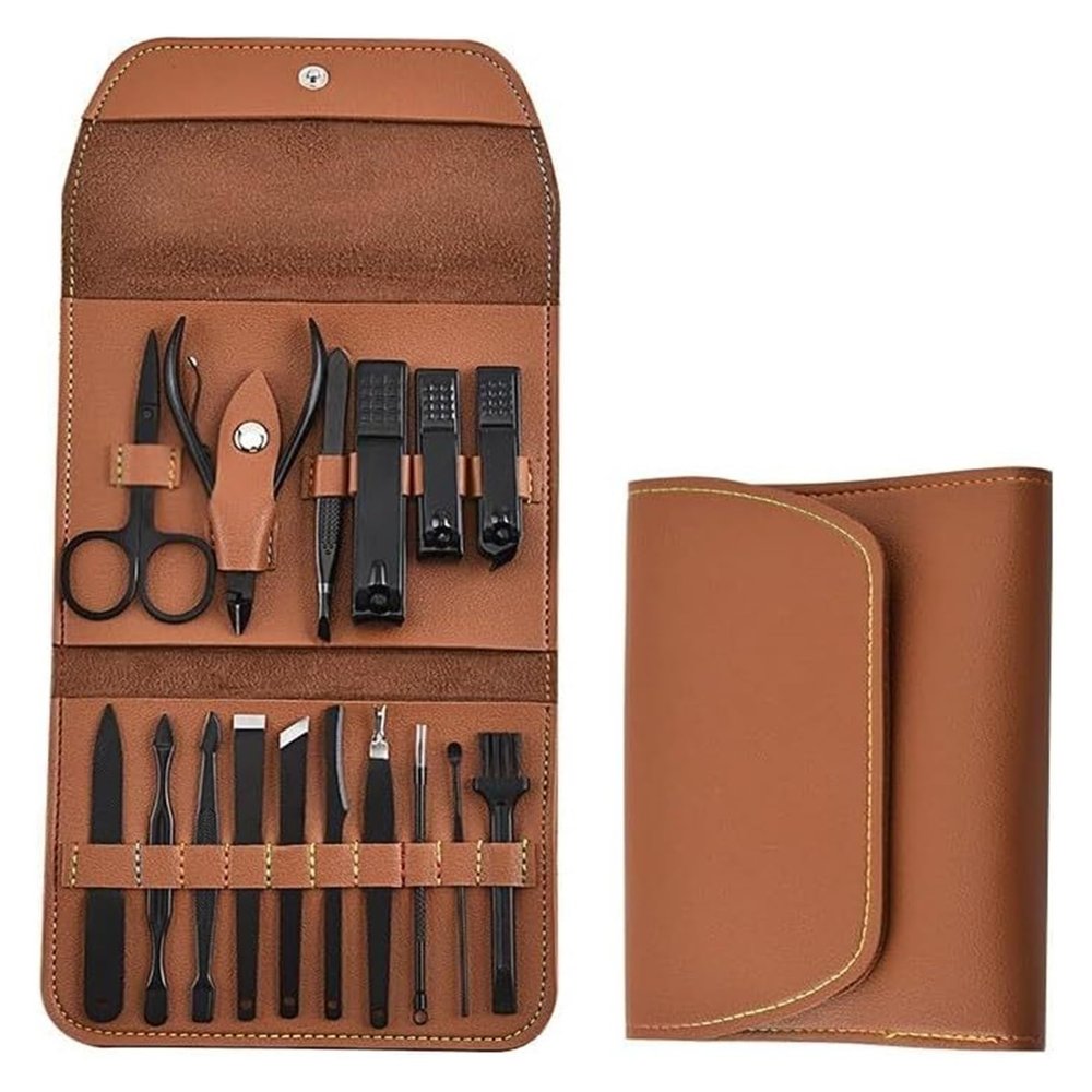 Manicure Set, Manicure Pedicure Set, Folding Bag Stainless Steel Nail Tools 16 Nail Clippers(Orange)