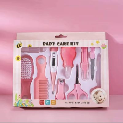 Baby Care Kit, 8-Piece Essential Grooming Set with Brush, Comb, Scissors and Nail Tools, Pink, BPA-Free
