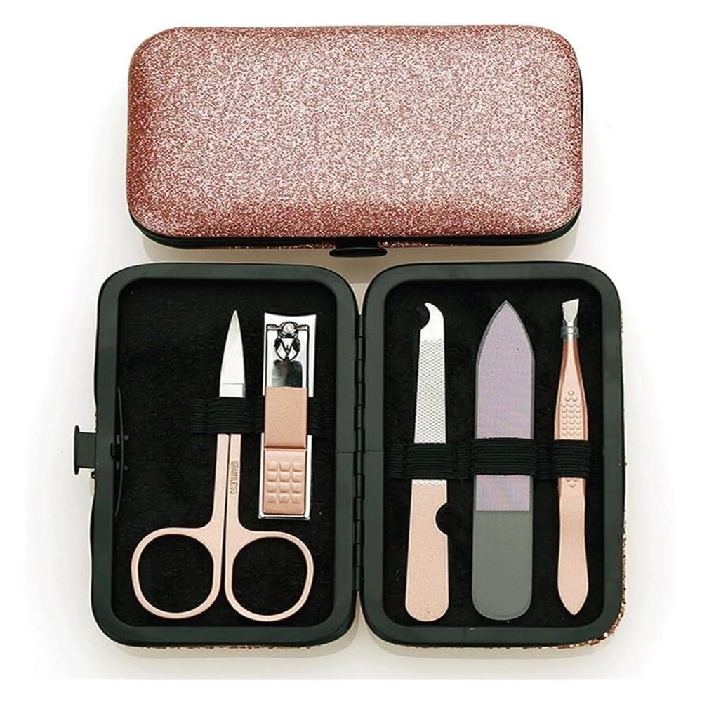 Manicure Set, Manicure Pedicure Set, 5-piece Nail Clipper Set, Stainless Steel Manicure And Beauty Tool(Light red)