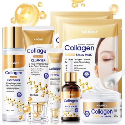 Collagen Skin Care Set - 7PCS Moisturizing Skin Care Set Reduce Wrinkles & Fine Lines, Long-Lasting Oil Control, Firm Skin - With Cleanser, Toner, Serum, Eye Cream, Face Cream & Facial Masks