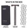 Double Edge Safety Razor for Men with 10 Blades, Butterfly Open Design for Close Shave - Eco-Friendly Metal Razor, Premium Gift for Dad, Husband - Modern Shaving Kit - Gloss Black view 2