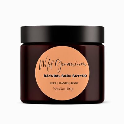 Earthly Atoms Natural Body Butter Cream, Handcrafted with Shea Butter, Cocoa Butter, Almond Oil, Rosehip Oil and Essential Oils for very Dry Skin (3.5 oz, Wild Geranium)