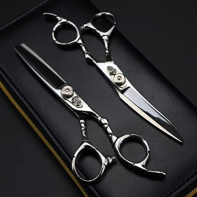 1415 Professional Hair Cutting Shears, 6 Inch, Japan 440c Steel, Curved Silver Scissors for Hairdressers, Barber Thinning Shears