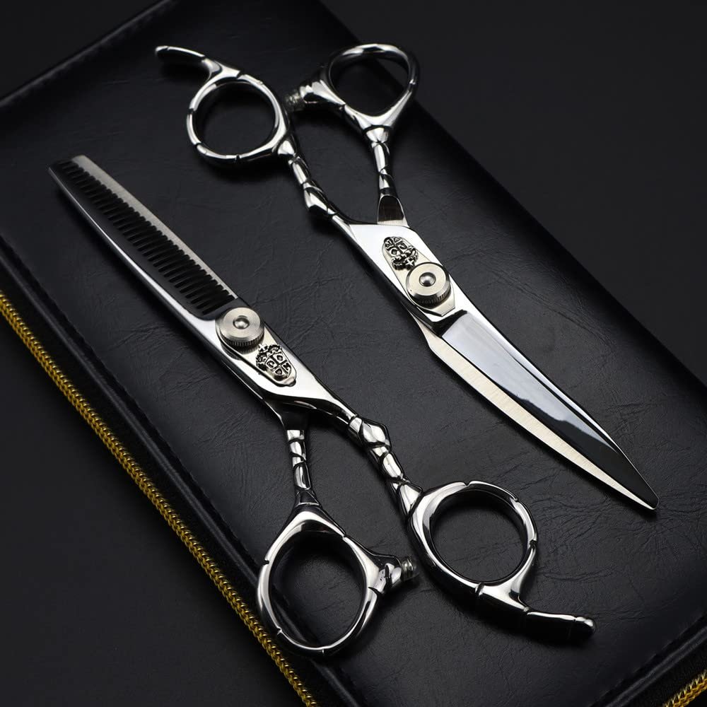 1415 Professional Hair Cutting Shears, 6 Inch, Japan 440c Steel, Curved Silver Scissors for Hairdressers, Barber Thinning Shears