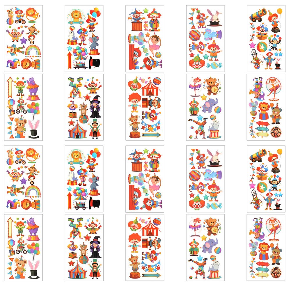 120PCS Carnival Circus Clown Temporary Tattoos, 60 Styles Carnival Theme Party Decorations Temporary Tattoos, Circus Theme Partys Decorations Carnivals Party Favors