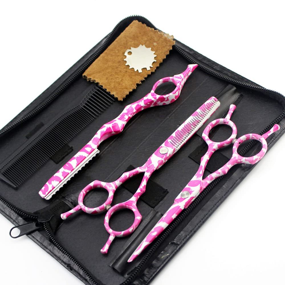 5.5 Inch Japan 440C Steel Hair Cutting Shears Set - 4 Piece Ceramic Scissors Kit