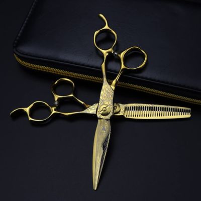 6 Inch Damascus Steel Professional Hair Cutting Shears - Barber Scissors Set with Thinning Shears