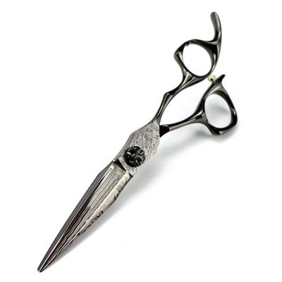 6 Inch Damascus Steel Hair Cutting Shears - Black Scissors for Haircut Thinning Barber Use