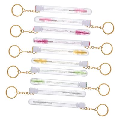 Healvian 10 pcs Eyelash Brush with Keychain Portable Lash Cleaning Applicator in Crystal Tube Plastic Makeup Tool for Women Gift Ready with Rhinestone Accents
