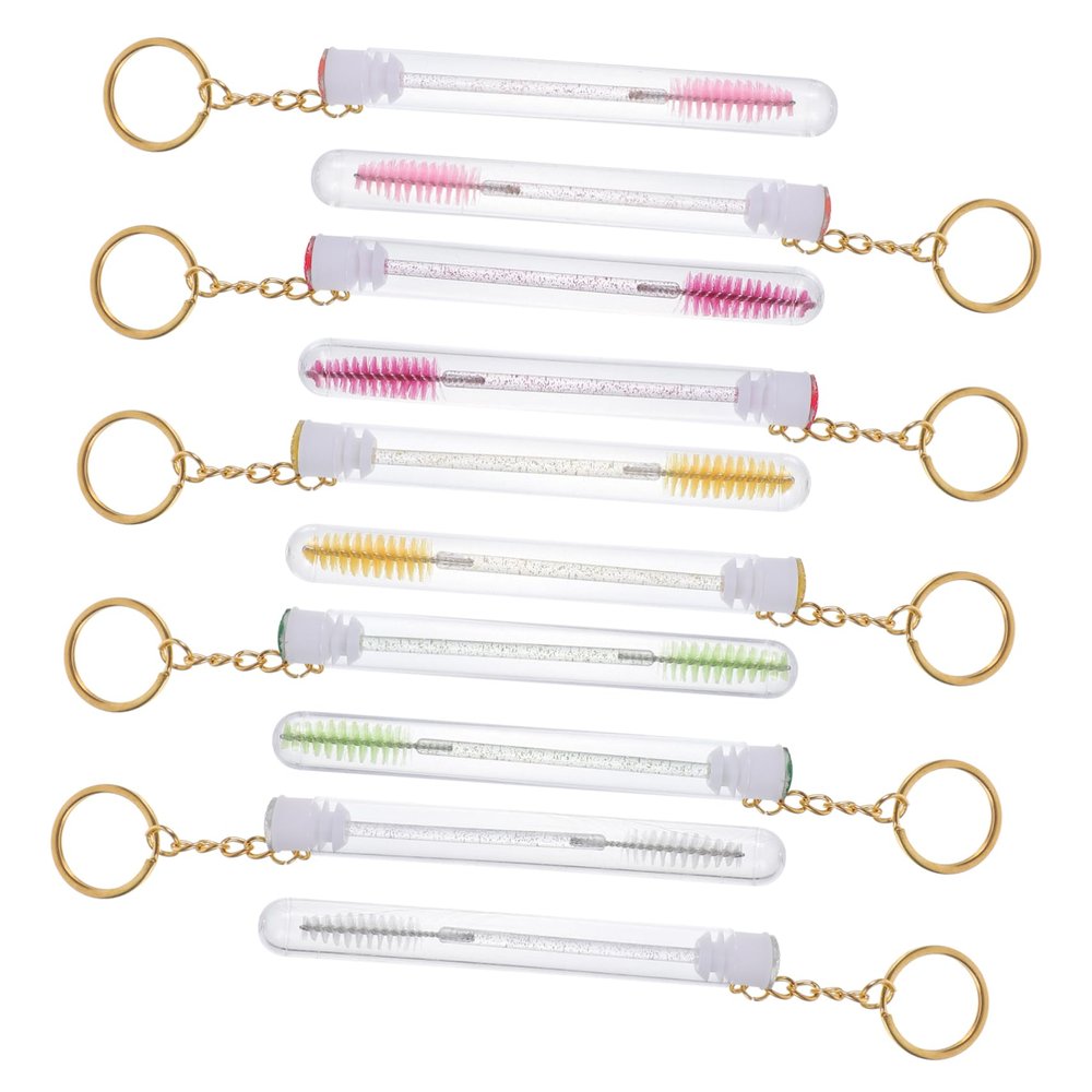Healvian 10 pcs Eyelash Brush with Keychain Portable Lash Cleaning Applicator in Crystal Tube Plastic Makeup Tool for Women Gift Ready with Rhinestone Accents
