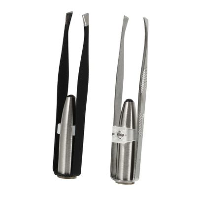 DINHEAROM 2pcs Stainless Steel Eyebrow Clips with LED Handle Eyebrow Trimmers for Precise Hair Removal and Grooming Portable Beauty Tools for Men and Women