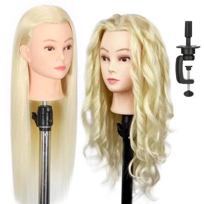 22" MQHIHI Mannequin Head Human Hair Cosmetology Manikin Doll Head with 80% Real Human Hair for Hairdresser Practice Cutting Braiding Hair Styling with Clamp Holder and Tools (Blond)