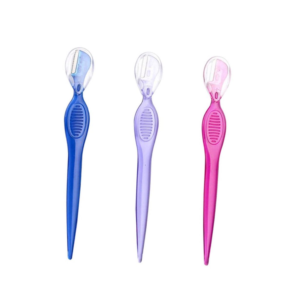 FOMIYES 3Pcs Stainless Steel Eyebrow Razors Blue Eyebrow Trimmers Lightweight Non Slip Grip Precise Facial Hair Shaping Tools for Women