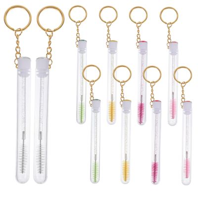CLISPEED 10 pcs Eyelash Brush with Tubes and Gold Keychains Portable Makeup Lash Brushes for Women and Crystal Handle Design Safe Plastic Material Easy Storage and Stylish Gift